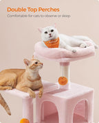 Feandrea Cat Tree, 44.1-Inch Cat Tower for Indoor Cats, Multi-Level Cat Condo with 4 Scratching Posts, 2 Perches, Hammock, Cave, Jelly Pink UPCT261P01