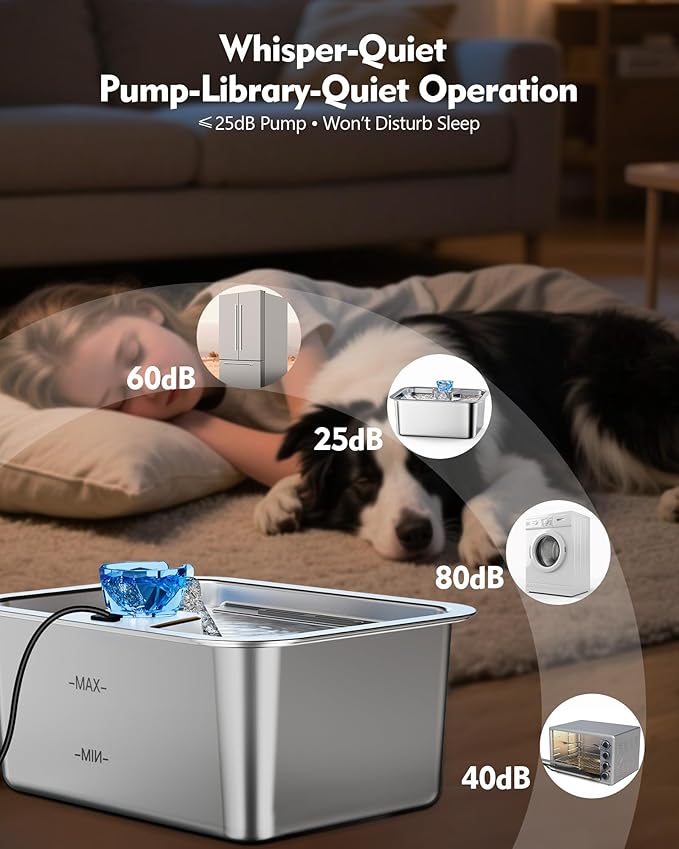 Dog Water Fountain for Large Dogs, tainless Steel 3Gallon Extra Big Pet Fountains, Drinking Bowls for Multi Pets,Dog Water Bowl Filter Automatic Dog Bowl Dispenser, Easy to Clean, Quiet Pump