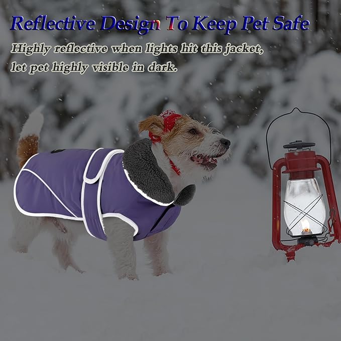 Dogcheer Dog Coat, Christmas Dog Jacket Waterproof Puppy Winter Coat for Cold Weather, Reflective Pet Snow Jacket Warm Turtleneck Fleece Sweater for Small Medium Large Dogs - Taro Purple, M
