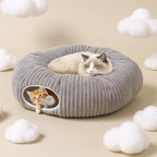 Cat Tunnel Bed for Indoor Cats, Peekaboo Cat Cave Bed,Soft Cat Donut Tunnel for Kitten Large Cats, Grey