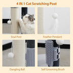 Cat Scratching Post, 29 Inch Tall Sisal Vertical Scratch Posts Cat Scratcher Scratching Deterrent with Cat Self Groomer Hair Brush and Dangling Plush Ball for Cats Small Kittens Christmas
