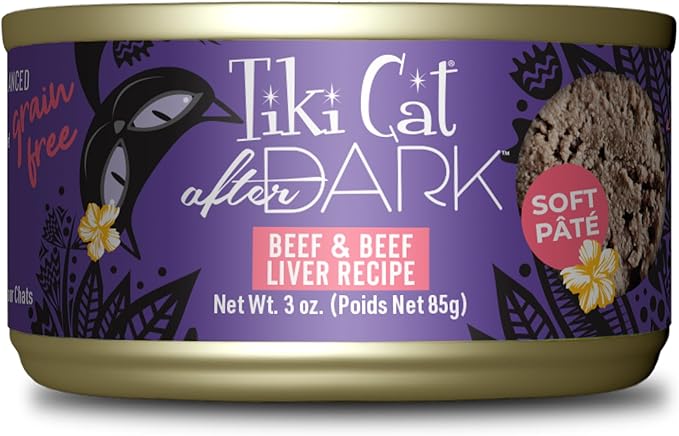 Tiki Cat After Dark Soft Pate, Beef & Beef Liver, High-Protein and 100% Non-GMO Ingredients, Wet Cat Food for Adult Cats, 3 oz. Can (12 Count)
