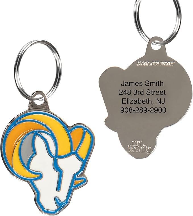 NFL Los Angeles Rams Engraving Pet ID Tags 32 Team Logo Shapes Personalized Dog & Cat Tags 3 Lines Text Tracking & Safety Stainless Steel
