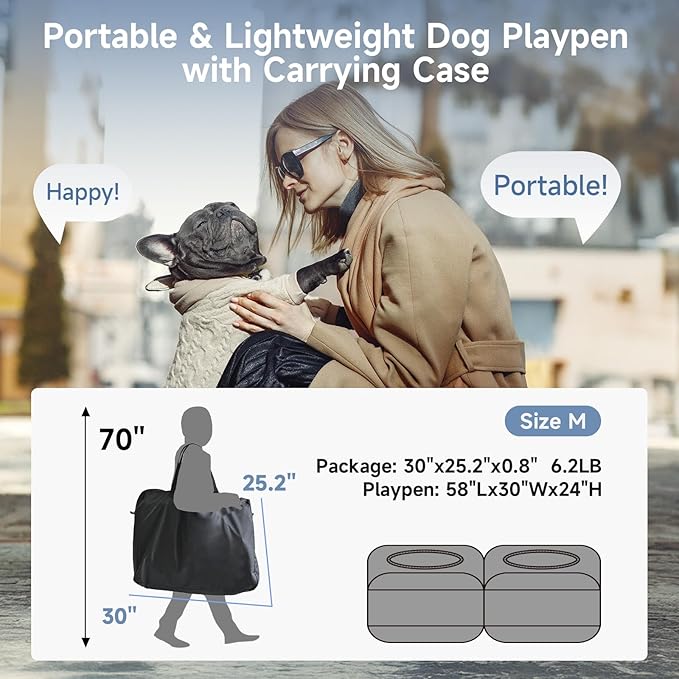 2-in-1 Dog Playpen, 58''Pop Up Cat Puppy Pet Playpen Indoor/Outdoor Cats Enclosed, Cat Dog Tent Crate Cage Kennel, Portable Playpen for Kitten, Small Animals Play Pen(No Divider, Unified Space)