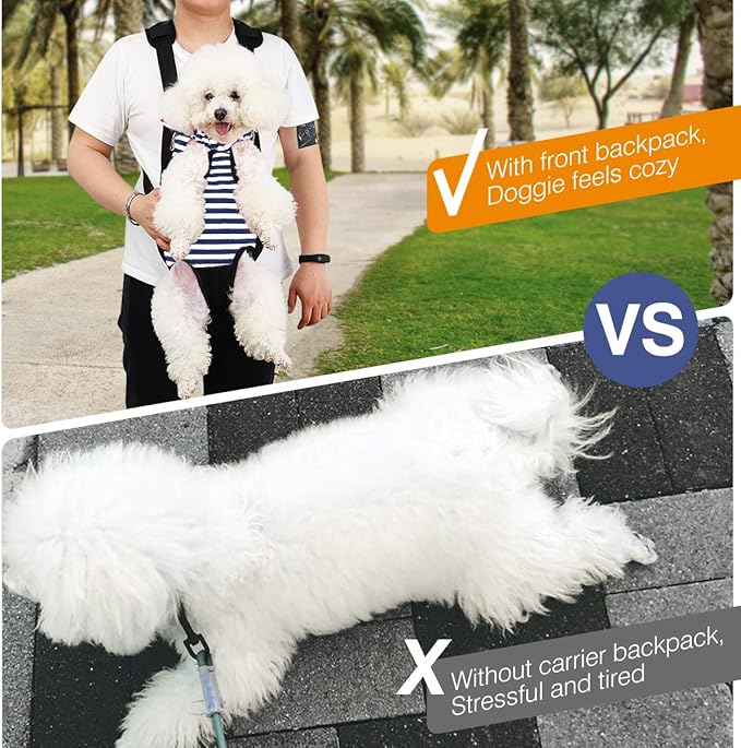 Pawaboo Pet Carrier Backpack, Adjustable Pet Front Cat Dog Carrier Backpack Travel Bag, Legs Out, Easy-Fit for Traveling Hiking Camping for Small Medium Dogs Cats Puppies, Medium, Blue & White Stripes