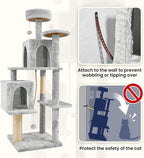 58.5inch Large Cat Tree Tower Condo for Indoor Cats, Soft Plush Multi-Level Climbing Tree Cat House, Scratching Post, More Entrance/Exit, Sisal Rope, Light Grey