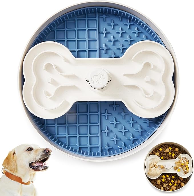 Suhaco 4 in 1 Puzzle Feeder Dog Bowls Slow Feeder Dog Bowls Large Slow Feeding Bowl for Dogs, Dog Puzzle Game Slow Feeder for Dry and Wet Food Dog Food Bowl for Large Dogs, 9.8IN (Blue)