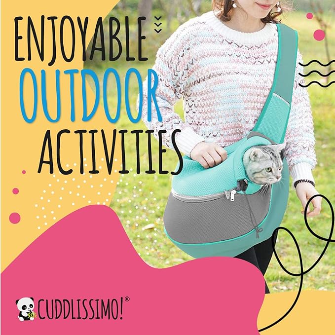 Pet Sling Carrier - Soft Front-Chest Carrying Bag for Small Pets (Ideal for Dogs, Puppies & Cats 6–10 lbs) - Carefully Sized for Yorkshire Terrier, Maltese, Toy Poodle, Papillon -(Teal-L)