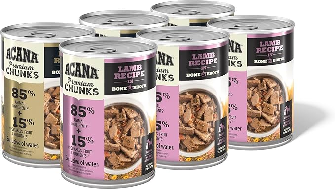 ACANA Premium Chunks in Bone Broth Grain-Free Wet Dog Food Variety Pack: Lamb + Duck Recipes 12.8oz Cans (6 Count, 3 of Each)