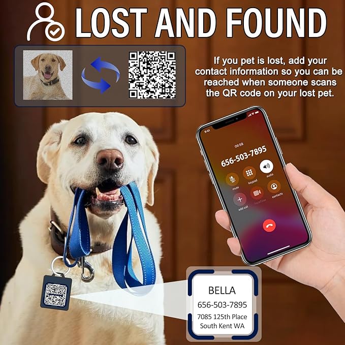 Smart Pet Tag with E-Ink Screen – Personalized Info & Image Display – Waterproof, Durable, No Subscription – Easy Update via Free App – Tap to Switch Hidden Contact & Image – for Dogs & Cats