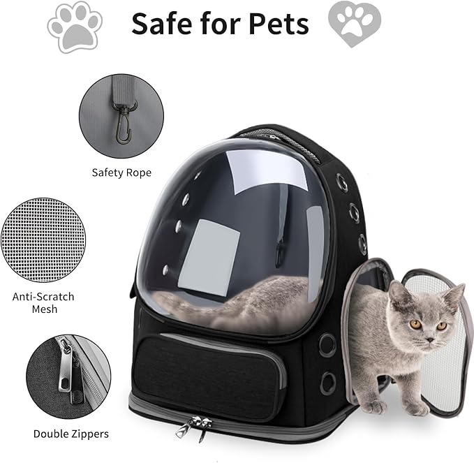 Cat Backpack Carrier for Cats and Small Dogs, Breathable Cat Bubble Backpack, Airline Approved Pet Travel Carrier for Hiking Camping Outdoor(Black)