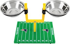 NFL New England Patriots Goalpost Football Field Dog Feeder – Adjustable Elevated Dog Bowls with Stand, 2 Stainless Steel Bowls, Non-Slip Rubber Feet, Raised Pet Feeder for Large & Small Dogs, Cats.
