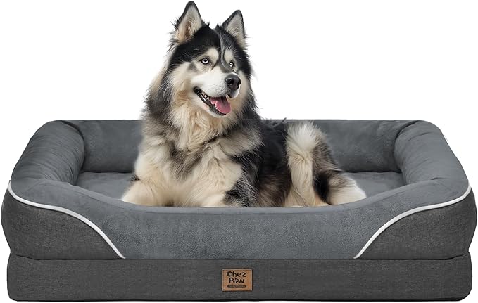 Washable Orthopedic Large Dog Bed - Dog Beds Large Sized Dogs with Removable Cover Waterproof Pet Bed with Bolster for Extra Large Pet