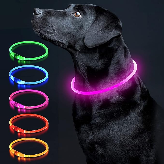 Colaseeme LED Dog Collar, Light Up Dog Collar 1 Count USB Rechargeable TPU Glow Safety Dog Necklace Light, Dog Lights for Small Medium Large Dogs, Please Do Not Use Fast Charging (Pink)