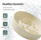 6.1inch Dog Bowl Slow Feeder Ceramic for Small Dog, Pet Slow Feeder, Stop Bloat, Preventing Choking(Single Bowl-Beige)