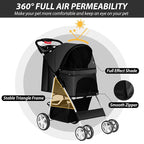 4 Wheels Pet Stroller for Small Medium Dogs Cats 10-33 lbs, Foldable Dog and Cat Stroller with Cup Holder & Storage Basket & Breathable Mesh, Pet Strolling Cart for All-Season, Black