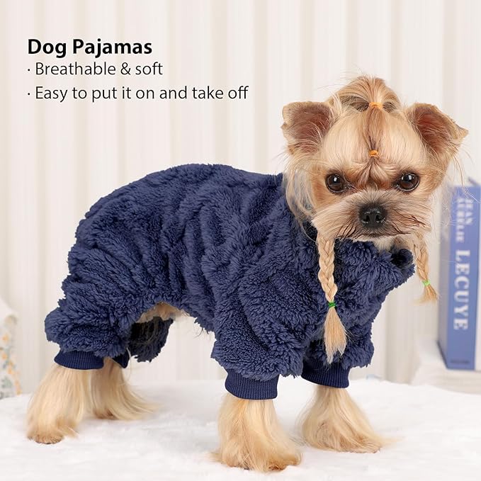 Dog Pajamas Small Sized Dog,Pajamas for Dogs, Winter Chihuahua Yorkie Teacup Cat Sweater Clothes Outfits,Soft Cold Weather Pet Coat Warm Fleece Puppy Pjs (XX-Small, Dark Blue)