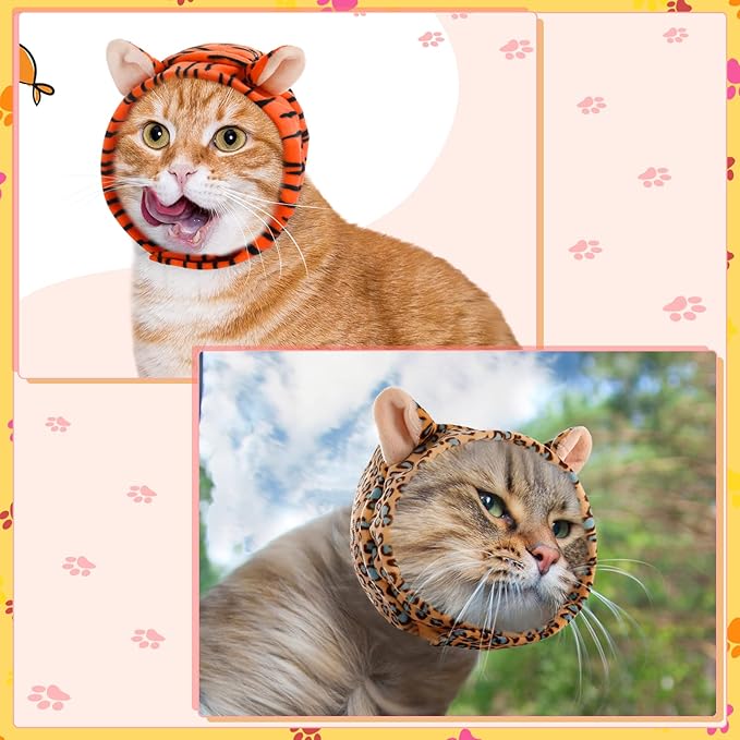 Weewooday 5 Pcs Cat Adorable Costume Bunny Hat with Ears Funny Mane Cat Hat for Pets and Small Dogs Kitten Puppy Party Costume Accessory Headwear(Rabbit, Lion, Leopard, Tiger, Giraffe)