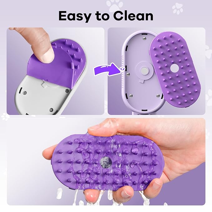 Cat Steam Brush for Shedding, 4 in 1 Brushs with Foldable Handle, Steam Brushs for Cats, Spritz Defur Comb for Cats, Water Brush for Cat, Pet Spray Hair Removal Comb (purple)