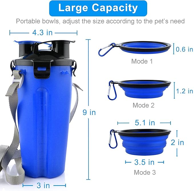 Dog Travel Water Bottle Collapsible Bowls, 2 in 1 Pet Food Container with Collapse Bowls, Outdoor Portable Water Bowls for Walking, Traveling, Camping and Hiking (Blue)