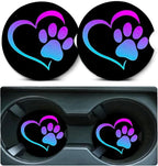 Car Coasters for Cup Holders,2 Pack Love Dog Paw Car Coasters,2.75" Universal Size Anti Slip Rubber Mat,Automotive Cup Holder Decal Decor Accessories,Dog Lovers Gifts for Women,Men,Mom