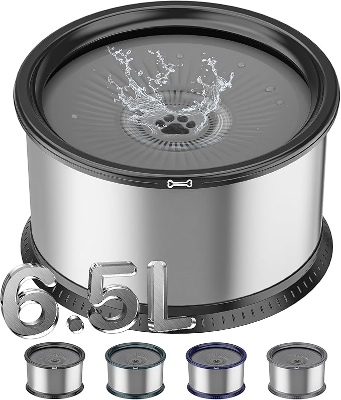 1.6 Gallon Dog Water Bowl, 6.5L/220oz Stainless Steel No Spill Water Bowls for Large Dogs, Super Large Capacity Splash Proof Pet Slow Drinking Water Bowl with Anti-Slip Mat for Mess Drinkers