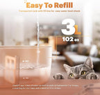 PetTop® Pumpless Cat Water Fountain - 102oz/ 3L - Stainless Steel Tray – 3600mAh Battery Operated with Motion Sensor - The Easiest to Clean