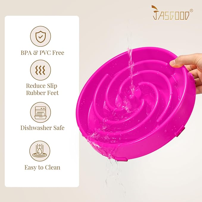 JASGOOD Slow Feeder Dogs Bowl for Large Medium Dogs,Anti-Gulping Pet Slower Food Feeding Bowls Stop Bloat,Preventing Choking Healthy Design Dogs Bowl, R-rose red