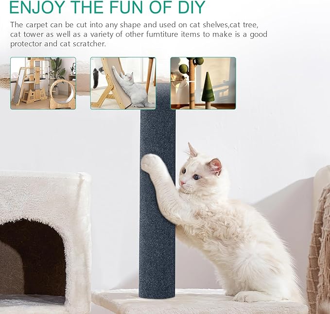 ORIA Cat Scratching Mat, Cat Scratch Furniture Protector, Trimmable Self-Adhesive Climbing Cat Scratcher Mat, Replacement Carpet Pad for Cat Tree Post Shelves Wall, 2 Meters, Grey