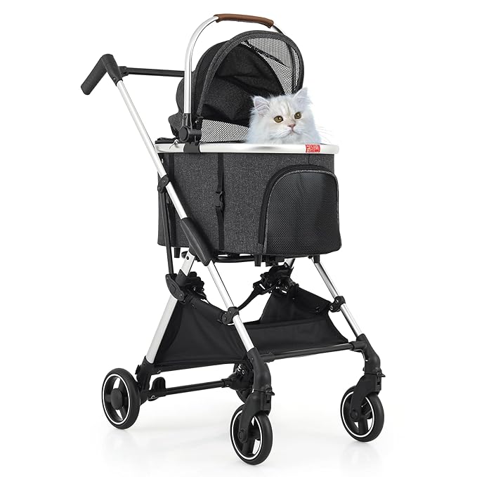 Athena collection Dog Stroller for Small/Medium Dogs,Foldable Pet Stroller with Detachable Carrier,Lightweight Cat Stroller up to 33lbs(Dark Gray)