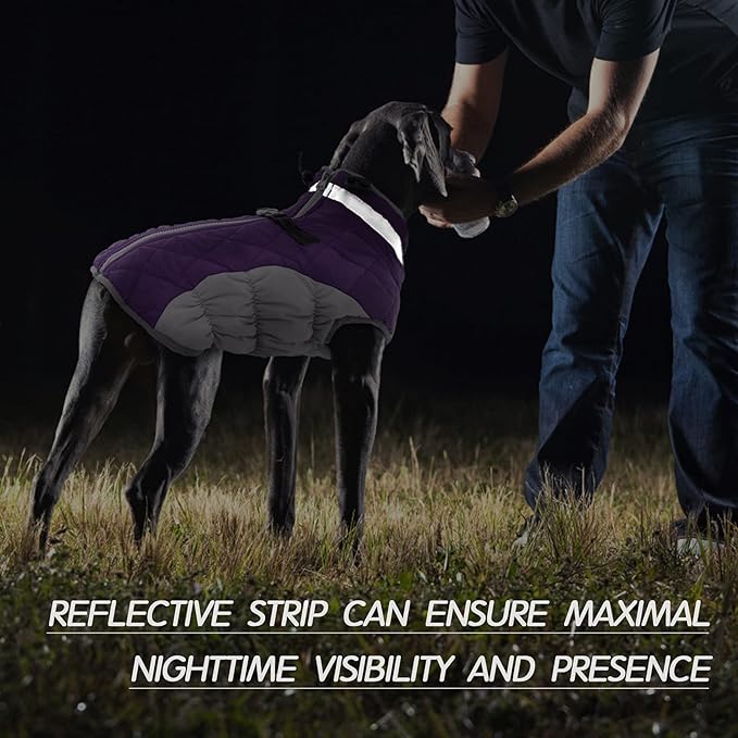 FUAMEY Dog Coat for Large Dogs,Waterproof Dog Winter Jacket with Harness Built in Puppy Cold Weather Coats Reflective Pet Vest with Zipper Warm Fleece Dogs Snowsuit Windproof Purple XXXL