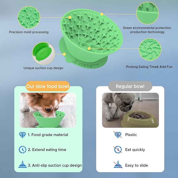 Dog Lick Bowl – Silicone Lick Mat for Dogs with Freeze Bone, Slow Feeder, Non-Slip Base, Includes Brush & Scraper, Large Opening for Anxiety Relief & Oral Health, Ideal for Frozen Treats (Green)