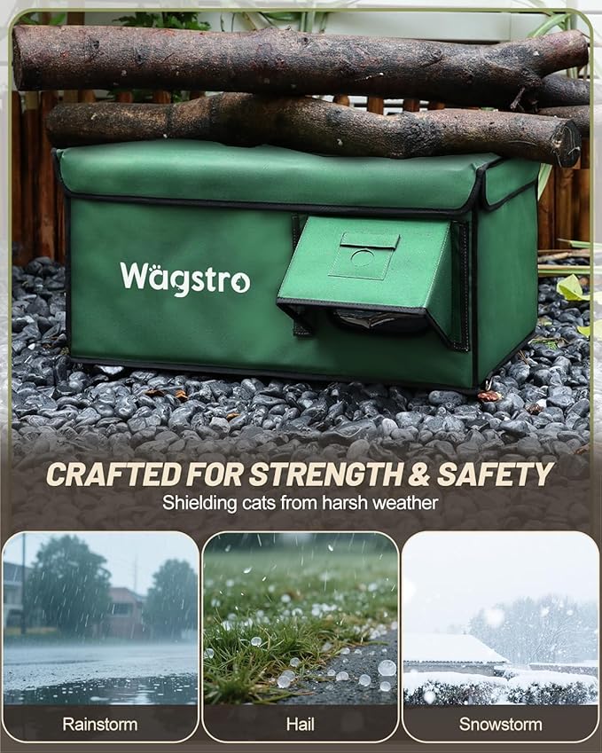 Heated Cat House for Outside, Waterproof Awning & Escape Door Heated Cat Houses for Indoor/Outdoor Cats in Winter, Elevated & Insulated Outdoor Cat Shelter for Feral Cat(Green, 25.2"x16.5"x13")