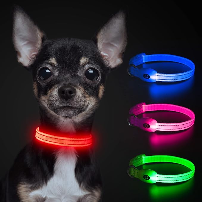 YFbrite Light up Dog Collars for Night Walking, Rechargeable LED Cat Collar, Comfortable Adjustable Lighted Dog Collar Rechargable for Cats, Small, Medium and Large Dogs (Red, XS)