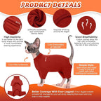 ROZKITCH Hairless Cat Clothes, Breathable Soft Cat Jumpers for Cats Only, Cat Coat with Four Legs, Warm Cat Sweater Cat T-Shirt Cat Pajamas Jumpsuit Vest Cornish Rex Devon Rex Peterbald Red XL