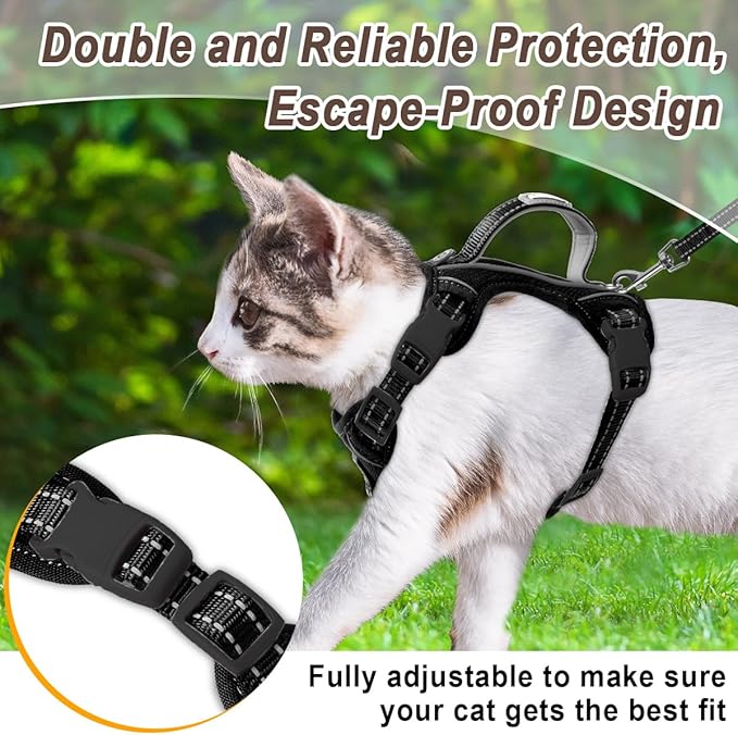 Cat Harness and Leash Set for Walking Escape Proof for Small Large cat Kitten Harness with ID tag Pocket (Black,XS)