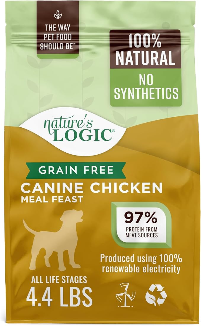 Nature's Logic Grain-Free Dry Dog Food - All-Natural, High Protein, No Synthetic Vitamins/Minerals - Gluten Free - Supports Healthy Digestion - All Breeds & Ages - Chicken Meal Feast, 4.4lbs