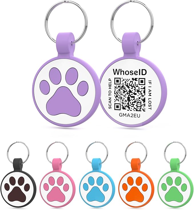 QR Code Cat Tag, Modifiable Online Profile, Multiple Emergency Contact, Silicone Cat Tag, Lightweight, Waterproof, No Jinging, Collar Accessories (Medium to Large Breeds - 1.25", Purple)