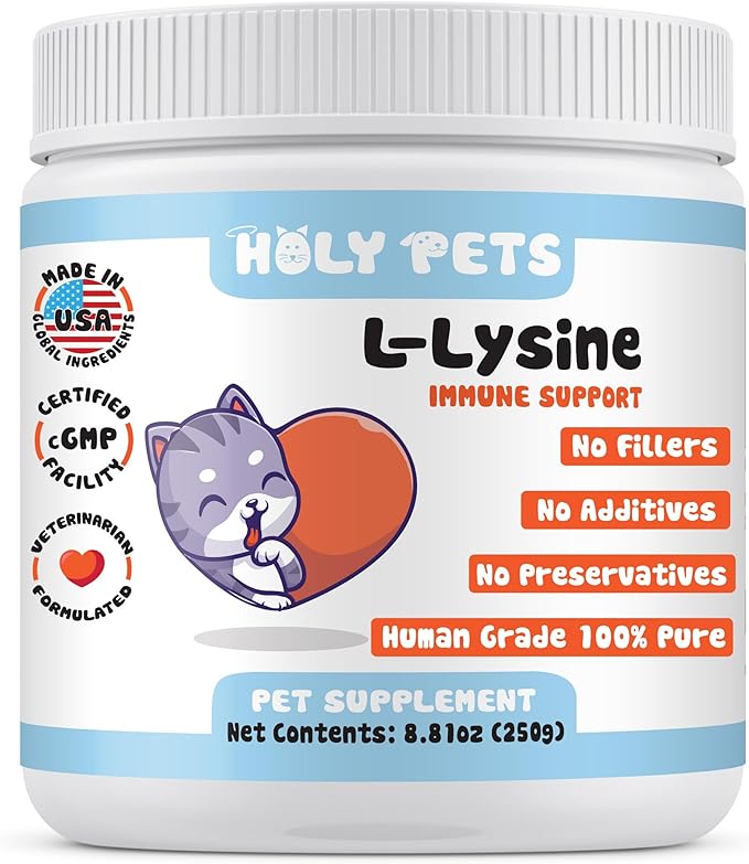 100% Pure L-Lysine Powder for Cats – No Fillers, Additives or Preservatives – 1,000mg per Scoop – Immune, Respiratory & Eye Support – Helps with Sneezing, Runny Nose & Cold Symptoms