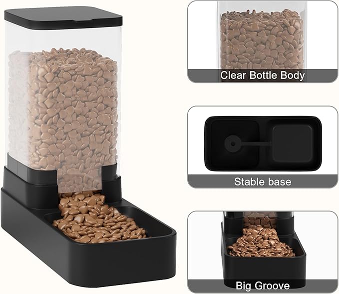 Automatic Cat Feeder and Water Dispenser in Set with Pet Food Bowl,Gravity Dog Waterer and Food Feeder for Small Medium Dog Cat Puppy Kitten Large Capacity(3.8L,Black)