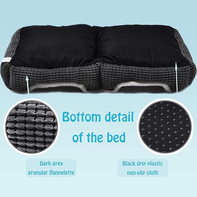 Dog Beds for Two Small Dogs, Double Cat Beds for Indoor Cats, Super Soft Washable Cat Bed with Anti-Slip & Water-Resistant Bottom, Luxury Durable Kitten Bed Puppy Bed, Rectangle Grey Animal Pet Beds