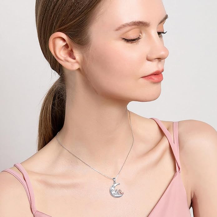 TIGER RIDER Memorial Urn Necklace for Dog Cat Pets Ashes 925 Sterling Silver Dog Paw Pendant Cremation Jewelry Memorial Ash Keepsake for Women (moon and dog)