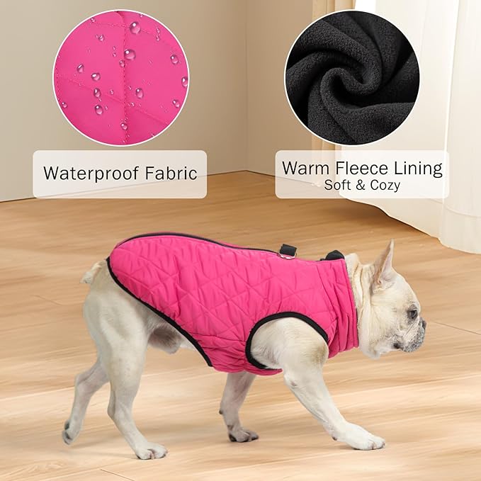 SCENEREAL Dog Winter Coat - Warm Dog Jacket with Built-in Harness for Small & Medium Dogs, Waterproof Cold Weather Coat with Zipper, Fleece Puffer Vest Windproof Snow Clothes for Puppy & Pet