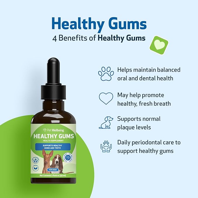 Pet Wellbeing - Healthy Gums for Dogs - Natural Supplement for Healthy Gums, Teeth and Breath Against Dog Gingivitis - 2oz (59ml).