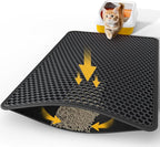35" x 30" Cat Litter Mat - Ultra-Large Litter Box Mat with Double Layers, Urine-Proof and Non-Slip Litter Trapping Mat, Easy to Clean Kitty Litter Mats for Floor, Scatter Control, Black