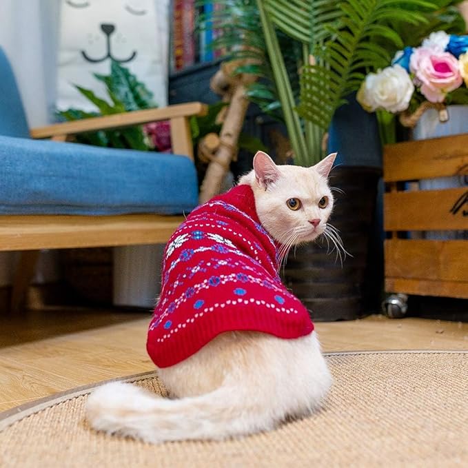 BINGPET Cat Clothes Turtleneck Knitted Sleeveless Cat Sweater - Christmas Outfit for Sphynx & Kitten Puppies(Red,Medium)