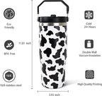 30oz Cow Print Tumbler with Handle and Straw, Stainless Steel Vacuum Insulated Coffee Tumbler, Travel Mug Water Bottle, Cow Stuff Accessories Decor, Cow Gifts for Women