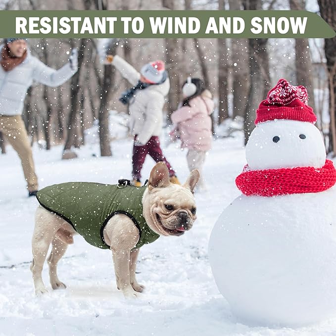 SCENEREAL Winter Dog Vest Coat with Built-in Harness, Warm Puppy Jacket for Small & Medium Dogs, Cold Weather Coat with Zipper, Fleece Puffer Vest Windproof Snow Clothes