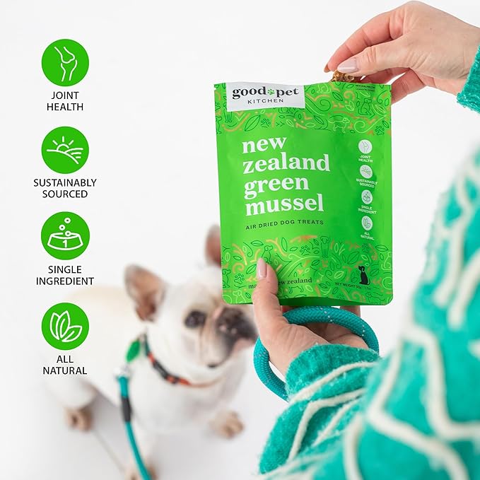 Pet Treats, Air-Dried, Natural, Single Ingredient Dog Treat, Grain Free, Sustainably Sourced Dog Treats, Toppers, Snacks, New Zealand Green Mussels 1.7 oz
