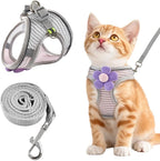 Escape Proof Cat Harness and Leash Set, Adorable Purple Floral Cats Vest Harness for Kittens Breathable Adjustable Step-in Cat Walking Harness with Reflective Strip for Outdoor Walking Travel
